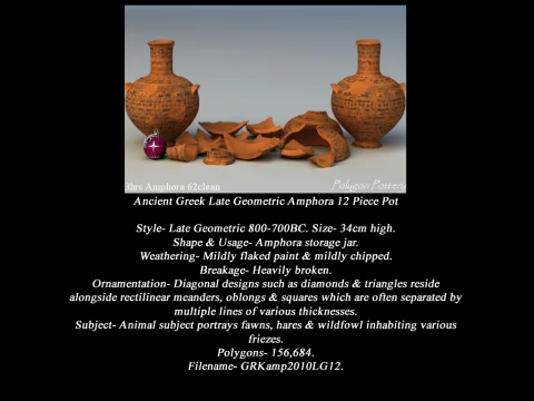 Greek Late Geometric Animal Collection 12 Piece Pottery 3D Model
