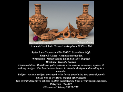Greek Late Geometric Animal Collection 12 Piece Pottery 3D Модель