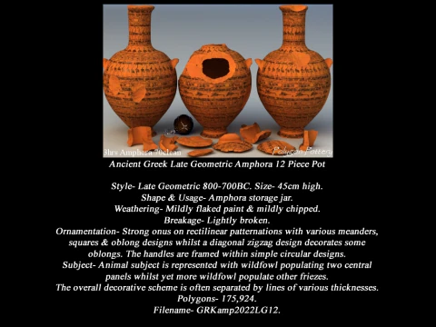 Greek Late Geometric Animal Collection 12 Piece Pottery 3D Model