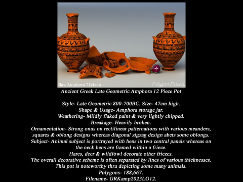 Greek Late Geometric Animal Collection 12 Piece Pottery 3D Модель