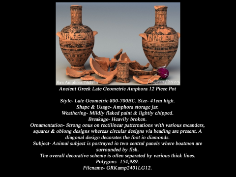 Greek Late Geometric Animal Collection 12 Piece Pottery 3D Модель