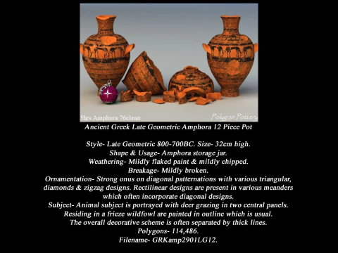 Greek Late Geometric Animal Collection 12 Piece Pottery 3D Model