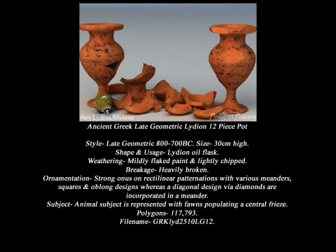 Greek Late Geometric Animal Collection 12 Piece Pottery 3D Модель