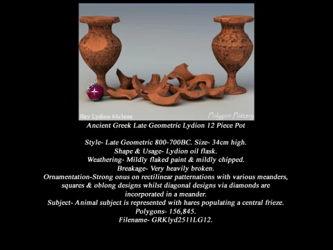 Greek Late Geometric Animal Collection 12 Piece Pottery 3D Model