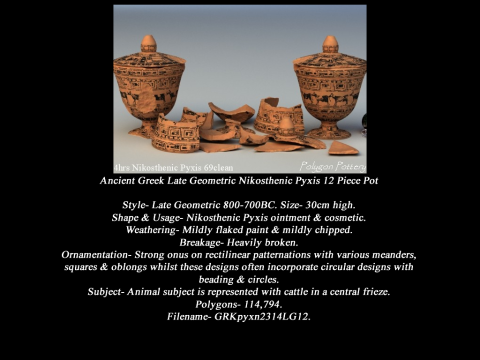 Greek Late Geometric Animal Collection 12 Piece Pottery 3D Модель