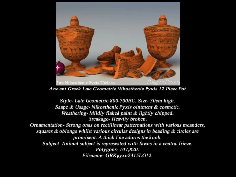 Greek Late Geometric Animal Collection 12 Piece Pottery 3D Model