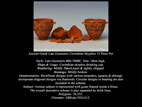 Greek Late Geometric Animal Collection 12 Piece Pottery 3D Модель