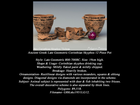Greek Late Geometric Animal Collection 12 Piece Pottery 3D Модель