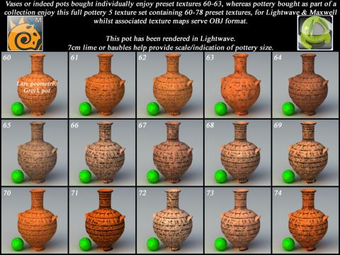 Greek Late Geometric Animal Collection 12 Piece Pottery 3D Модель