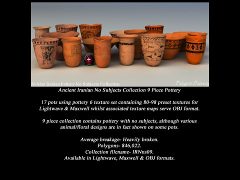 Iranian No Subjects Collection 9 Piece Pottery 3Dモデル