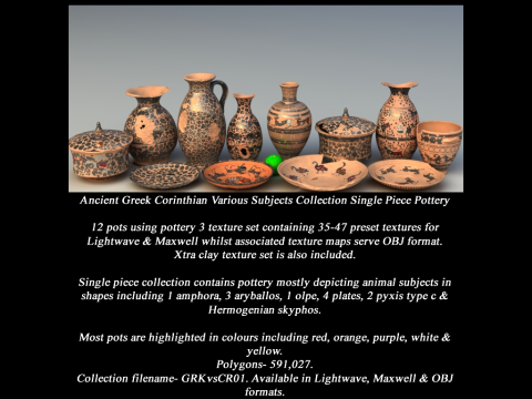 Greek Corinthian Various Subjects Collection Single Piece Pottery Modèle 3D