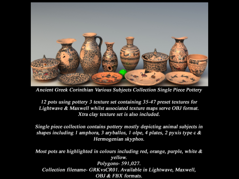 Greek Corinthian Various Subjects Collection Single Piece Pottery 3D-Modell