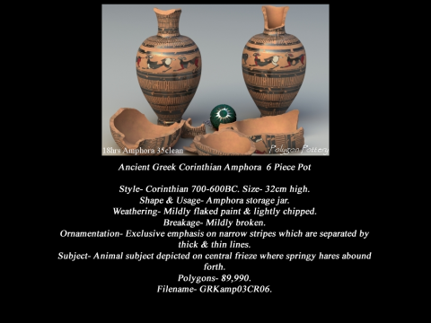 Greek Corinthian Various Subjects Collection 6 Piece Pottery Model 3D