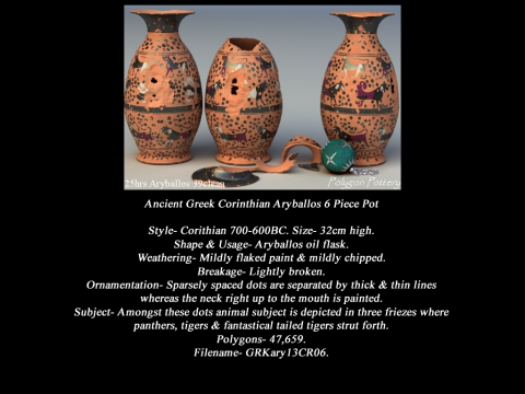 Greek Corinthian Various Subjects Collection 6 Piece Pottery Model 3D