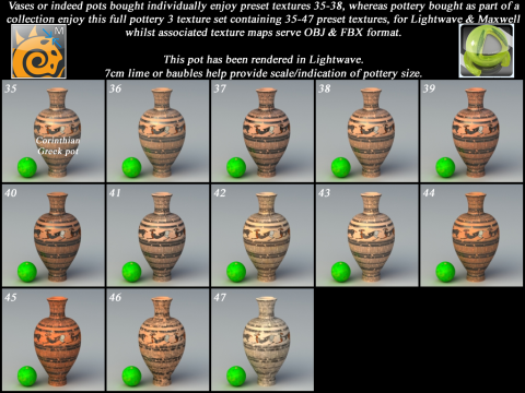 Greek Corinthian Various Subjects Collection 6 Piece Pottery 3D Model