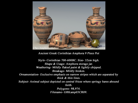 Greek Corinthian Various Subjects Collection 9 Piece Pottery 3D 模型