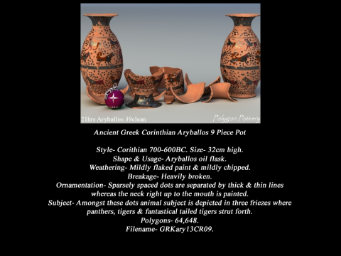 Greek Corinthian Various Subjects Collection 9 Piece Pottery 3D 模型