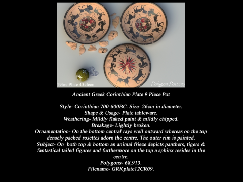 Greek Corinthian Various Subjects Collection 9 Piece Pottery 3D 模型