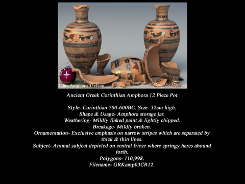 Greek Corinthian Various Subjects Collection 12 Piece Pottery Model 3D
