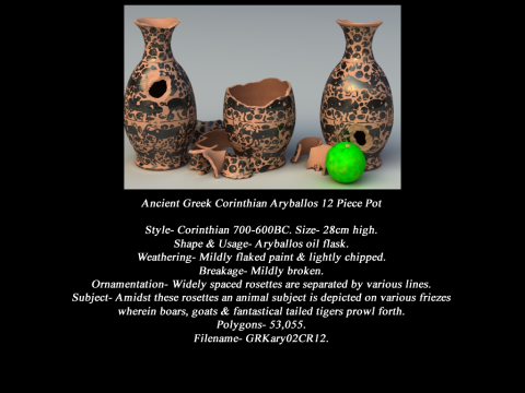 Greek Corinthian Various Subjects Collection 12 Piece Pottery Model 3D