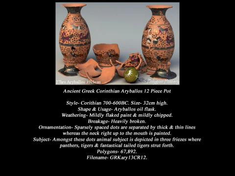 Greek Corinthian Various Subjects Collection 12 Piece Pottery 3D Model