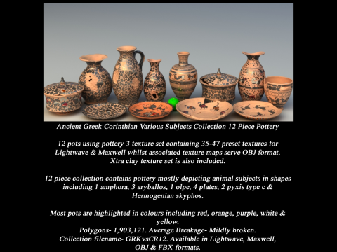 Greek Corinthian Various Subjects Collection 12 Piece Pottery Modelo 3D