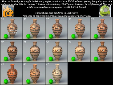 Greek Corinthian Various Subjects Collection 12 Piece Pottery 3D Model