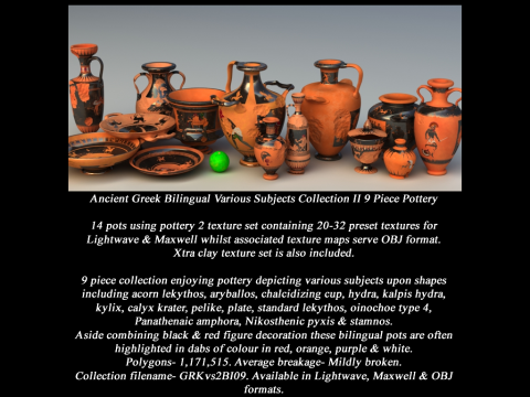 Greek Bilingual Various Subjects Collection II 9 Piece Pottery 3D Model