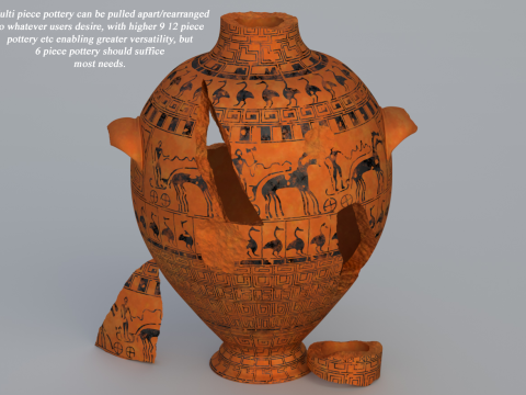 Greek Late Geometric Amphora 9 Piece Pot 3D Модель