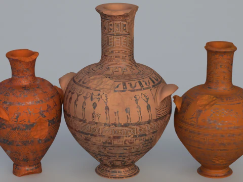Greek Late Geometric Amphora 9 Piece Pot 3D Model