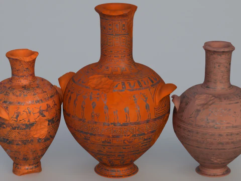 Greek Late Geometric Amphora 9 Piece Pot 3D Model