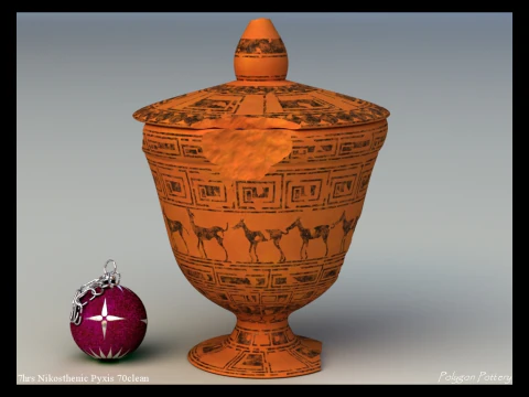 Грецький пізньогеометричний нікостенічний горщик Піксіс із 9 предметів 3D Модель