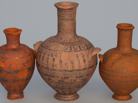 Greek Late Geometric Nikosthenic Pyxis 12 Piece Pot 3D Model