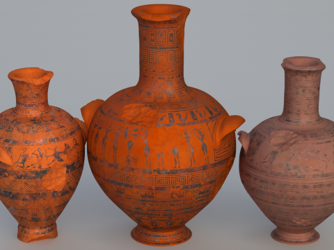 Greek Late Geometric Nikosthenic Pyxis 12 Piece Pot 3D Model