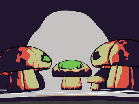 Stylized Abstract Mushroom Hand-Painted Look Game Animation Ready 3D Model