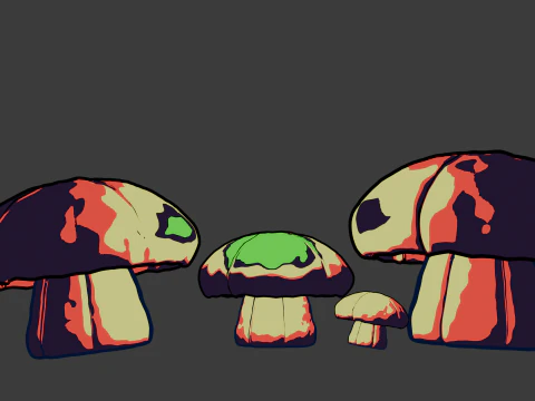Stylized Abstract Mushroom Hand-Painted Look Game Animation Ready 3D Model