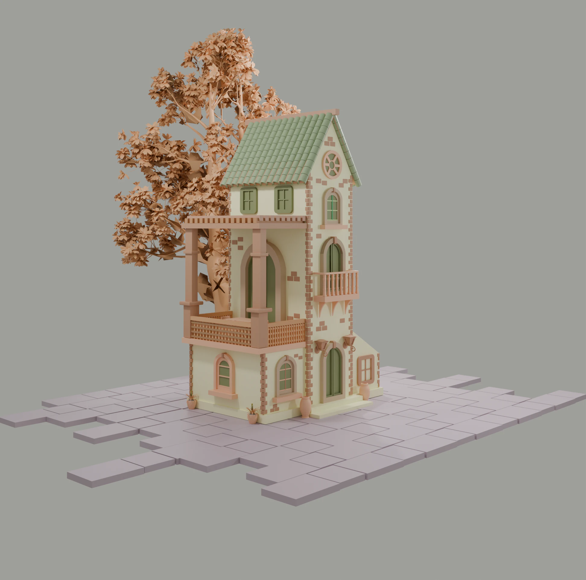 Stylized Mediterranean House Printable for Architecture Dioramas and Decoration 3D Print Model .c4d .max .obj .3ds .fbx .stl .blend 