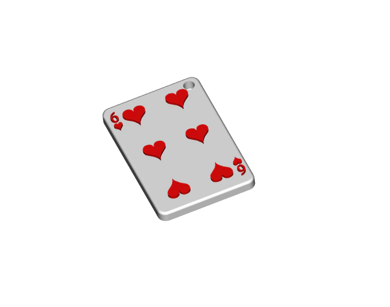 6 of Hearts Playing Card Keychain 3D Print Model .c4d .max .obj .3ds .fbx .stl .blend