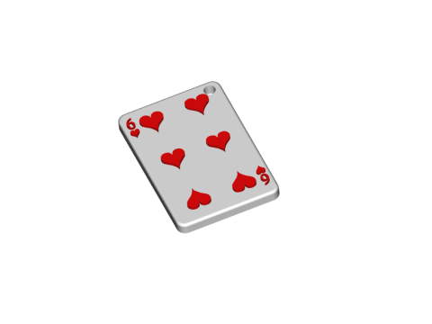 6 of Hearts Playing Card Keychain 3D-Druckmodell