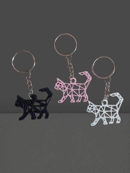 Geometric Cat Keychain 3D Print Model .c4d .max .obj .3ds .fbx .stl .blend 