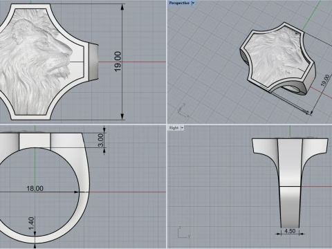 Lion ring model 1035 3D Print Model
