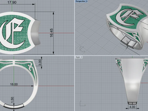 Initial signet ring model 1032 3D Print Model