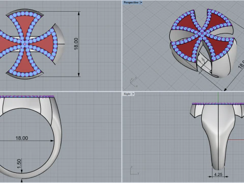 Enamel cross signet ring model 1028 3D Print Model