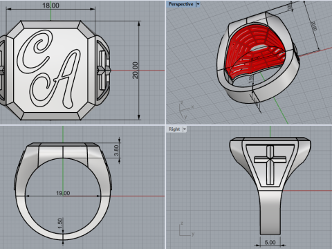 Initial signet ring model 1019 Modelo de Impressão 3D