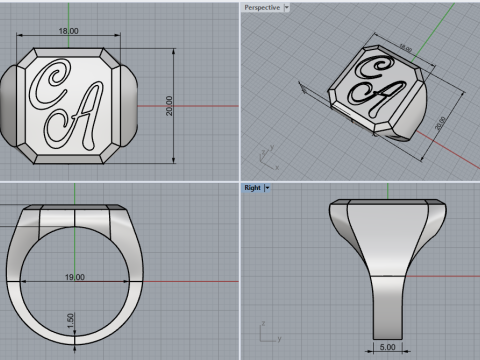 Initial signet ring model 1018 3D Принт Модель