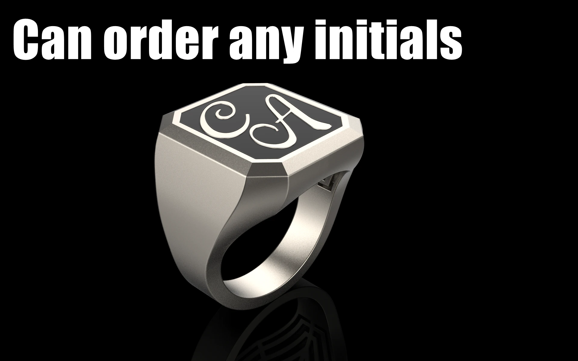 Initial signet ring with enamel model 1017 3D Print Model .c4d .max .obj .3ds .fbx .stl .blend