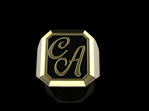 Initial signet ring with enamel model 1017 3D Print Model