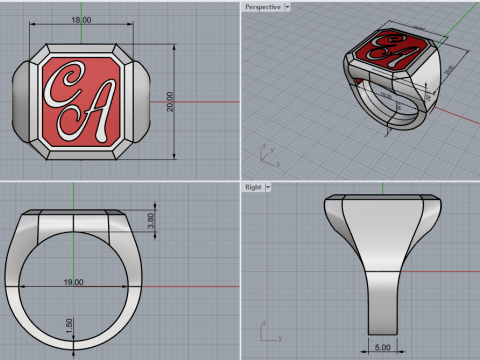 Initial signet ring with enamel model 1017 Modelo de impresión 3D