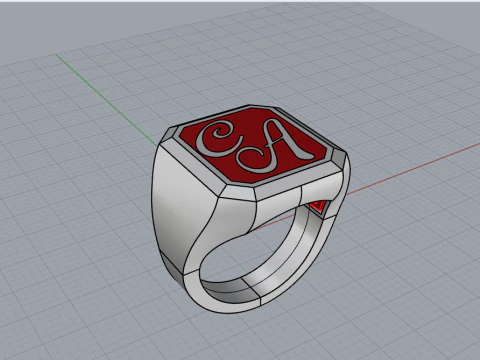Initial signet ring with enamel model 1017 3D Print Model