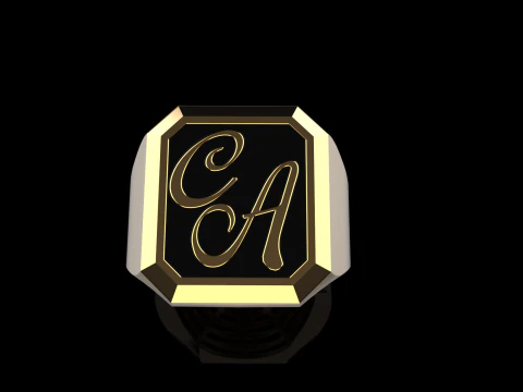 Initial signet ring with enamel model 1017 3D Print Model